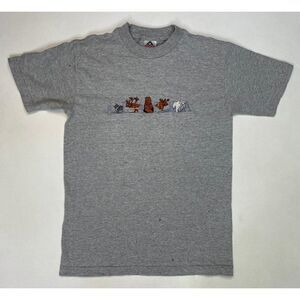 VINTAGE Alaska Animals Embroidered T-shirt Women Small Gray 90s